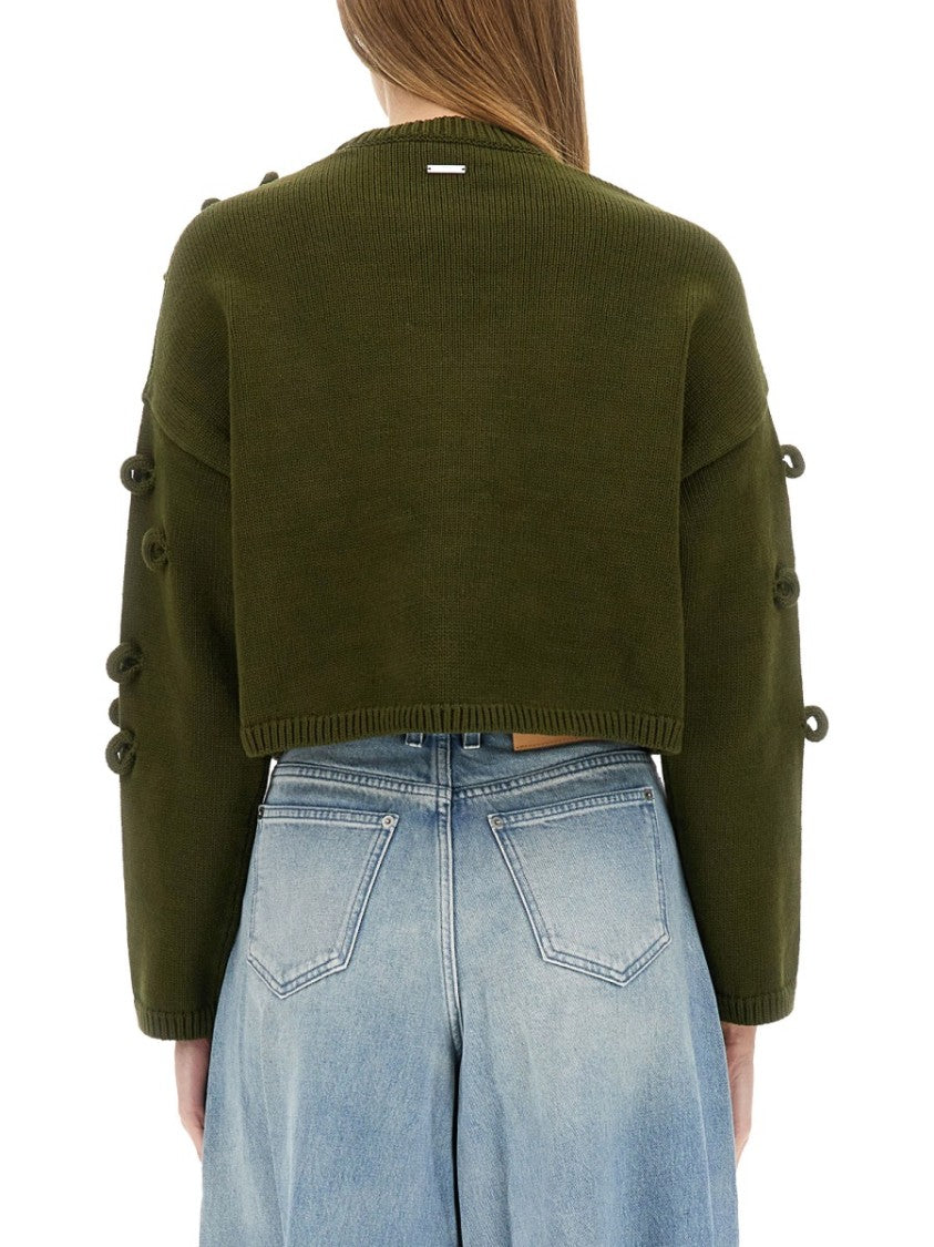J. W. Anderson Textured Green Cropped Jersey With Loop Embellishments