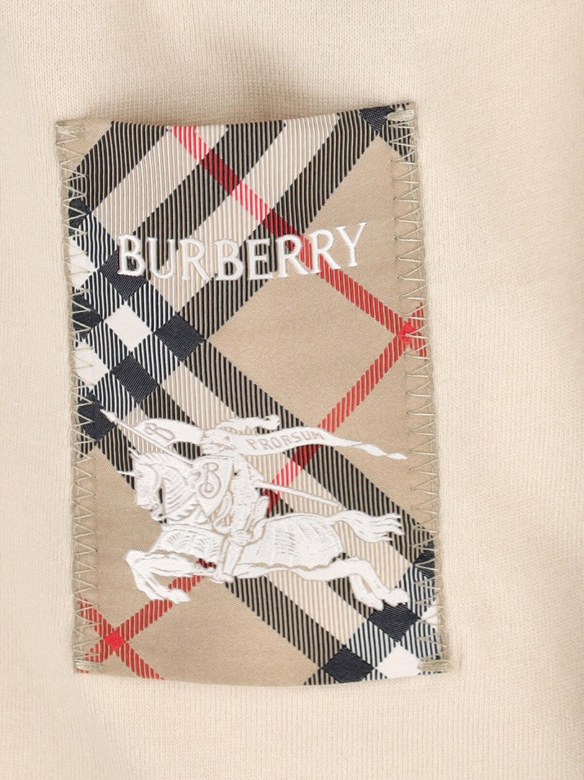 Burberry "Check" T-Shirt In Cream Cotton, Crew Neck