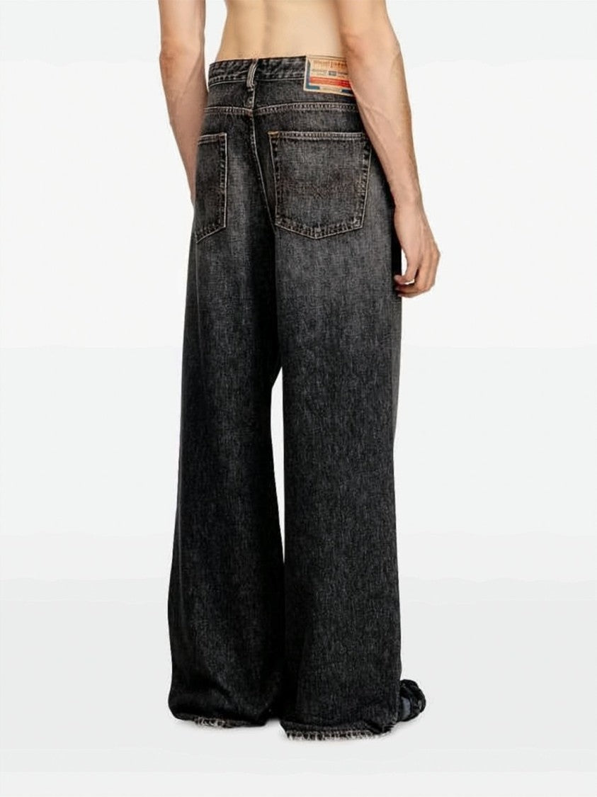 Diesel Wide-Leg Denim Pants With Distressed Finish