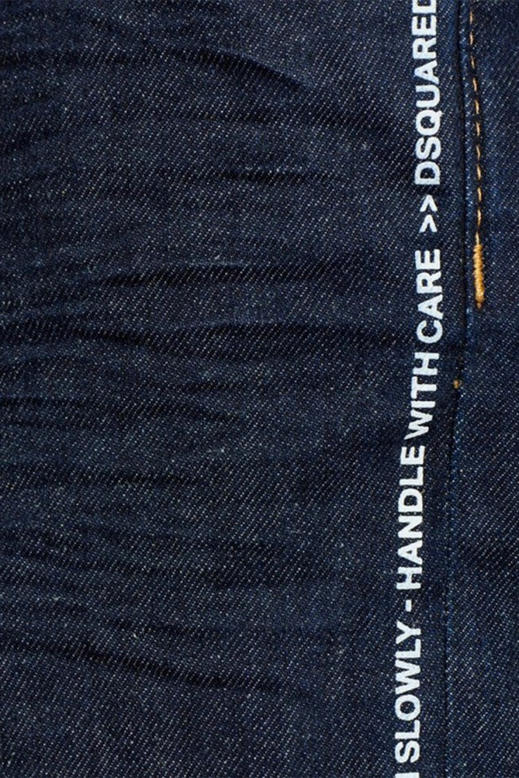 Dsquared2 Blue Five-Pocket Dark Wash Cotton-Hemp Straight-Leg Jeans