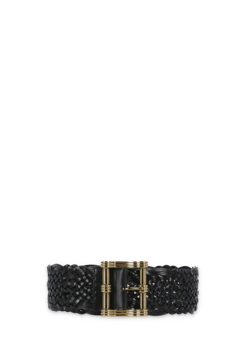 Etro Black Braided Leather Maxi Belt
