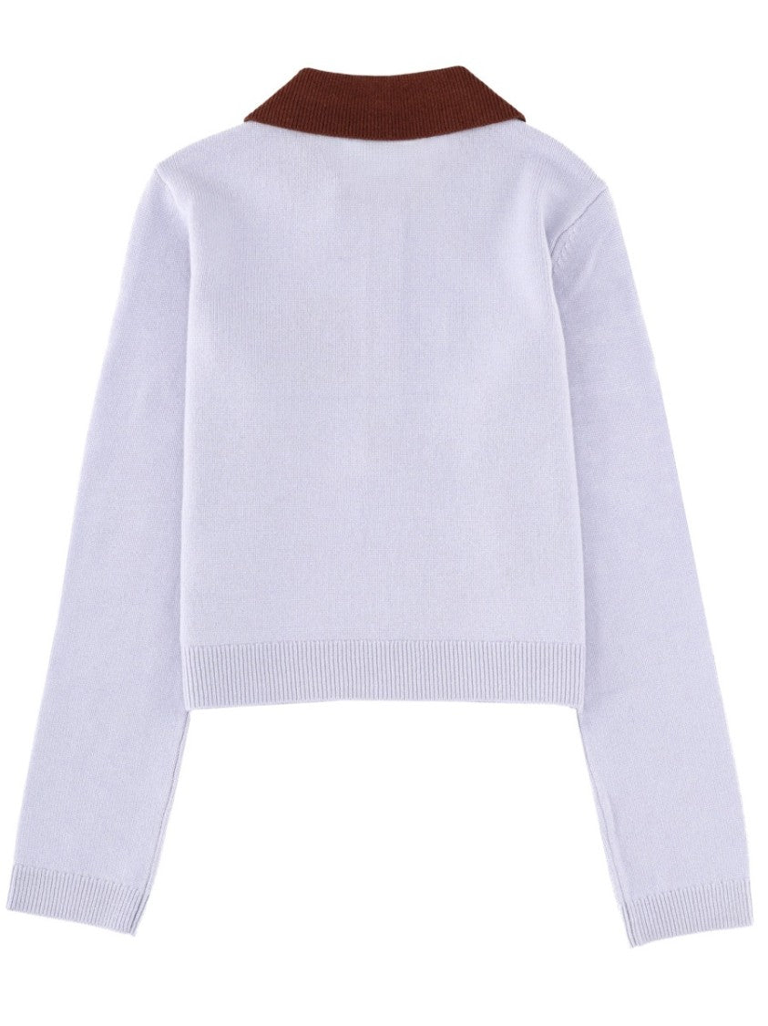 Self-Portrait Cropped Contrast Collar Preppy Sweater