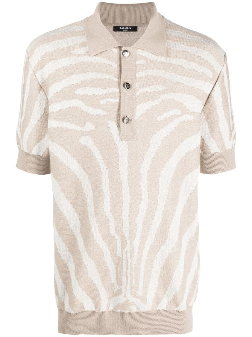 Balmain Ao Zebra Knitted Polo Shirt