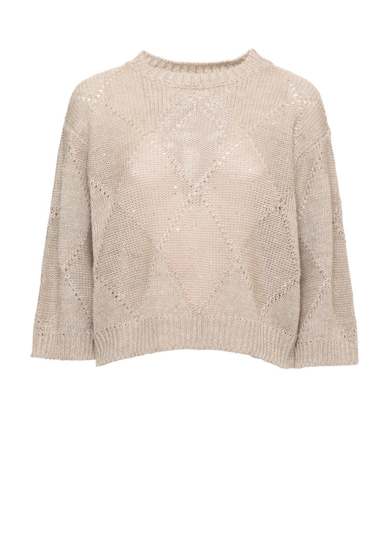 Peserico Beige Sequined Linen-Cotton Sweater