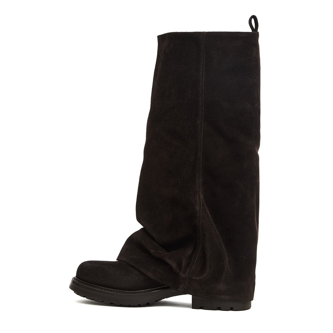 Strategia Slouchy Black Suede Tall Boots With Folded Cuff And Rubber Sole