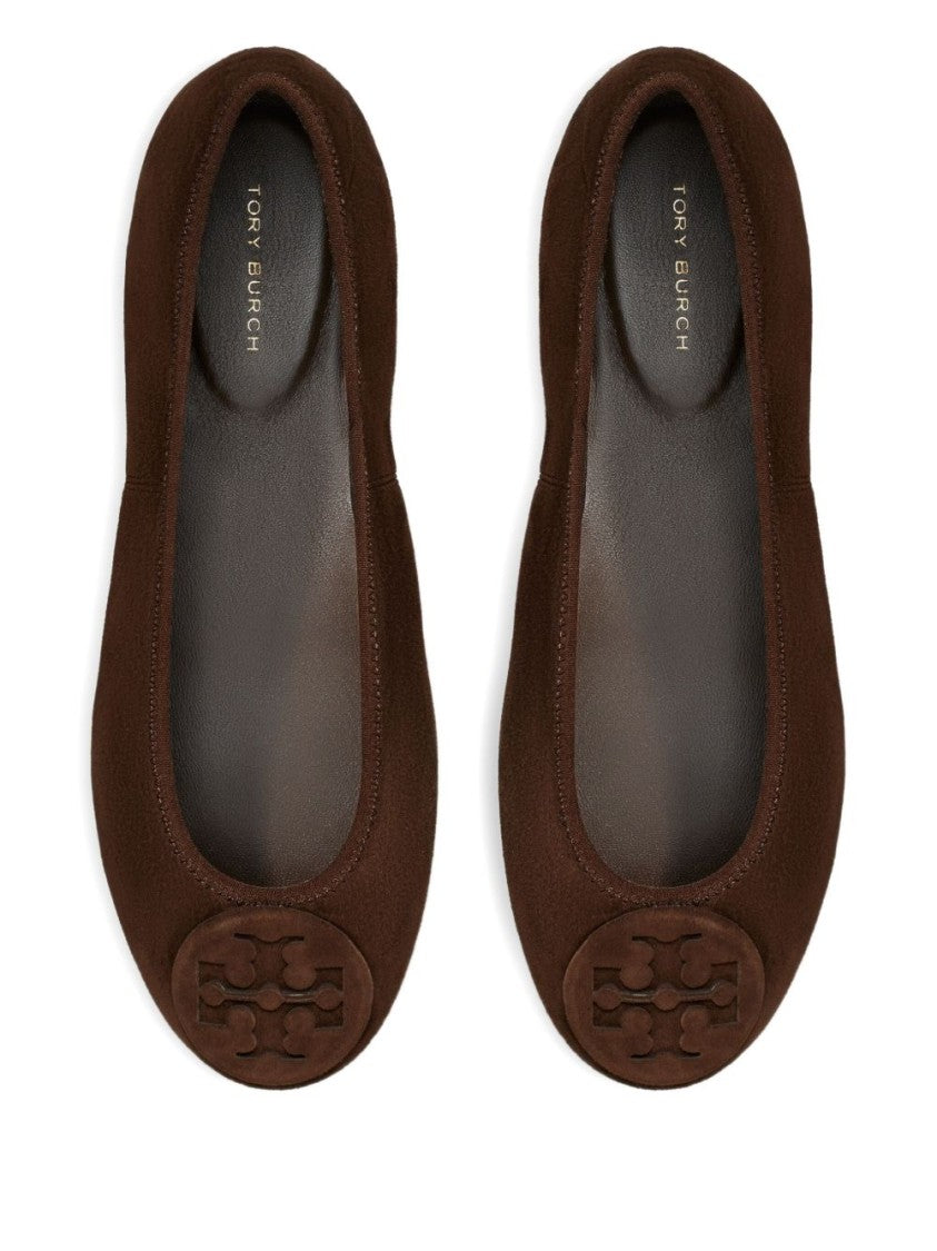 Tory Burch Rounded Toe Signature Emblem Leather Flats