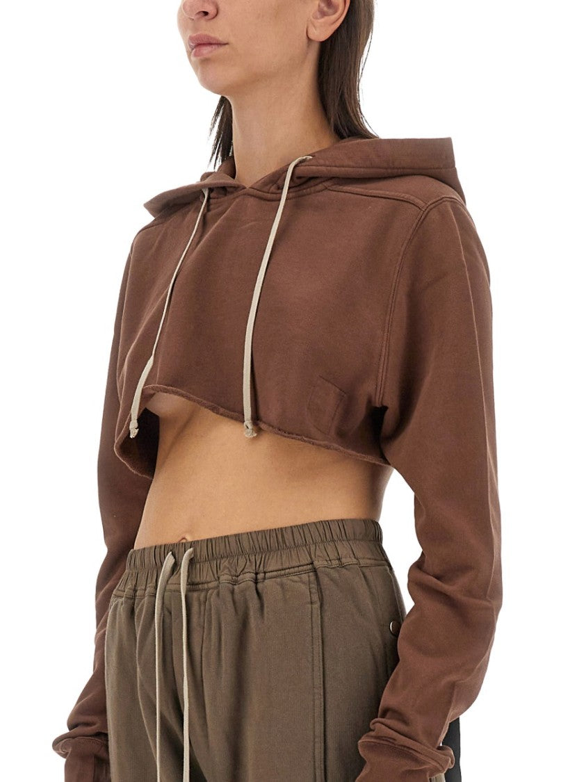 Drkshdw By Rick Owens Relaxed Brown Cropped Sweatshirt