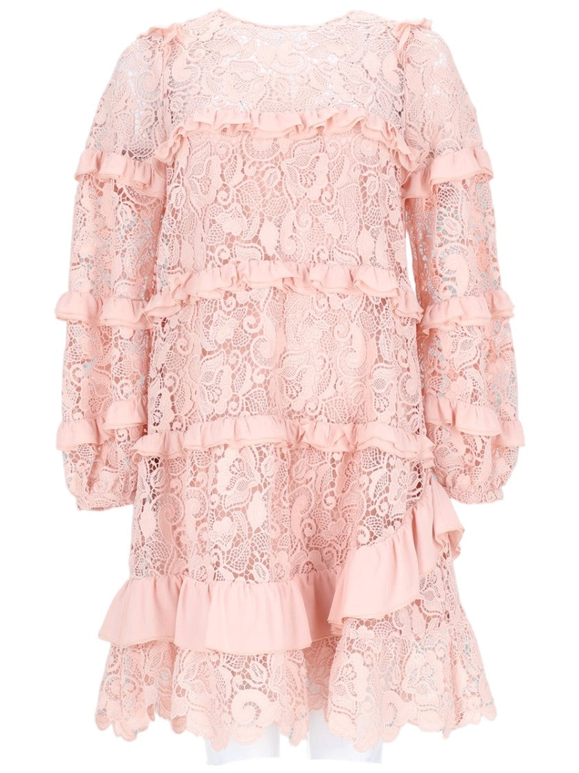 N°21 Intricate Floral Lace Mini Dress With Ruffled Design