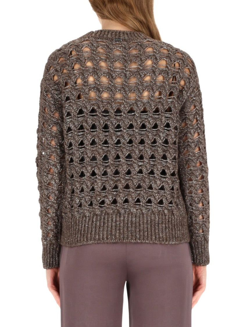 Herno Chunky Knit Sweater With Openwork Design And Metallic Sheen