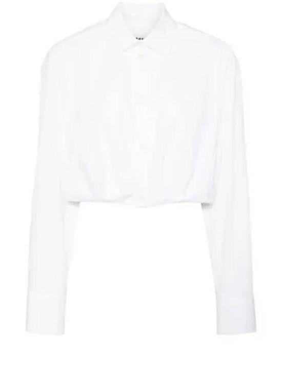 Msgm Cropped White Shirt With Classic Collar And Refined Silhouette