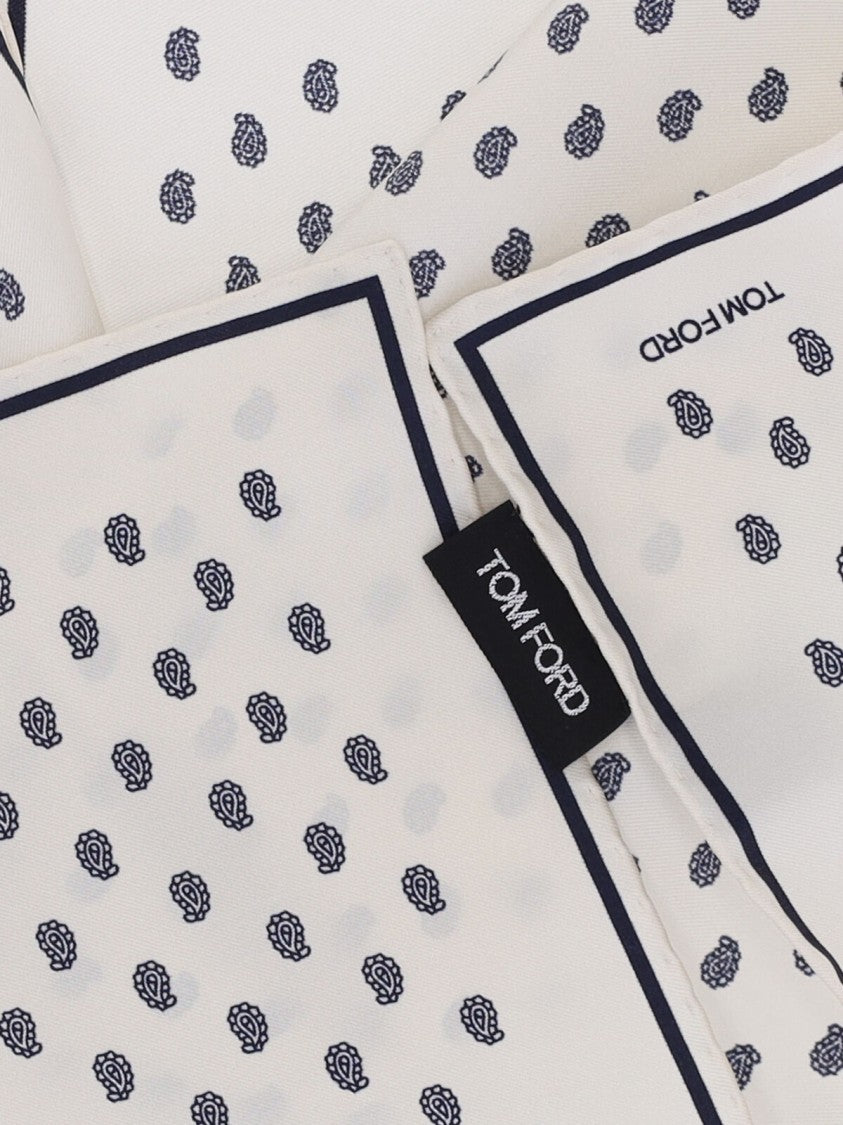 Tom Ford All-Over Print Pocket Square – White