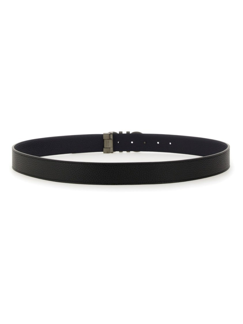 Ferragamo Black Calf Leather Double-Hook Belt