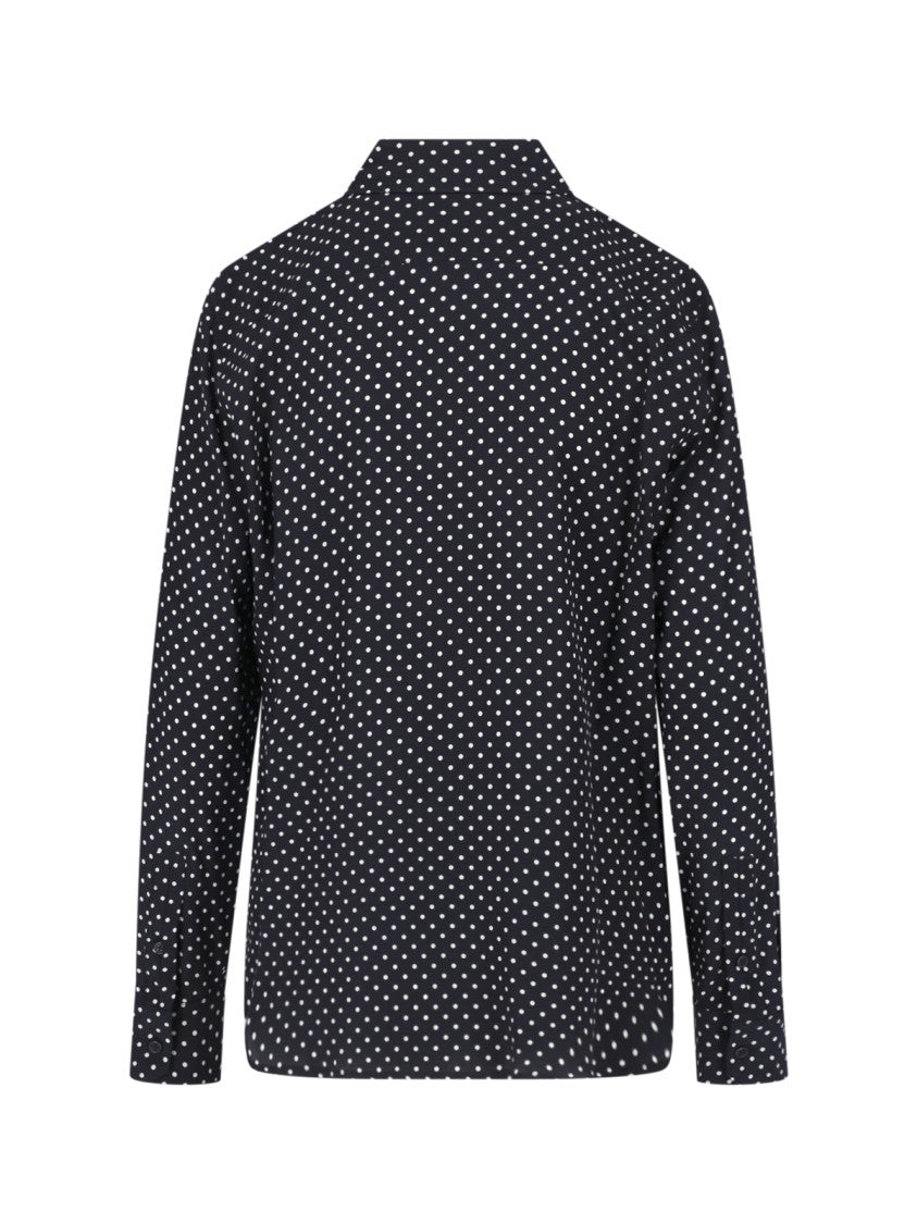 Nili Lotan Polka Dot Silk Blouse With Classic Collar And Cuff Buttons