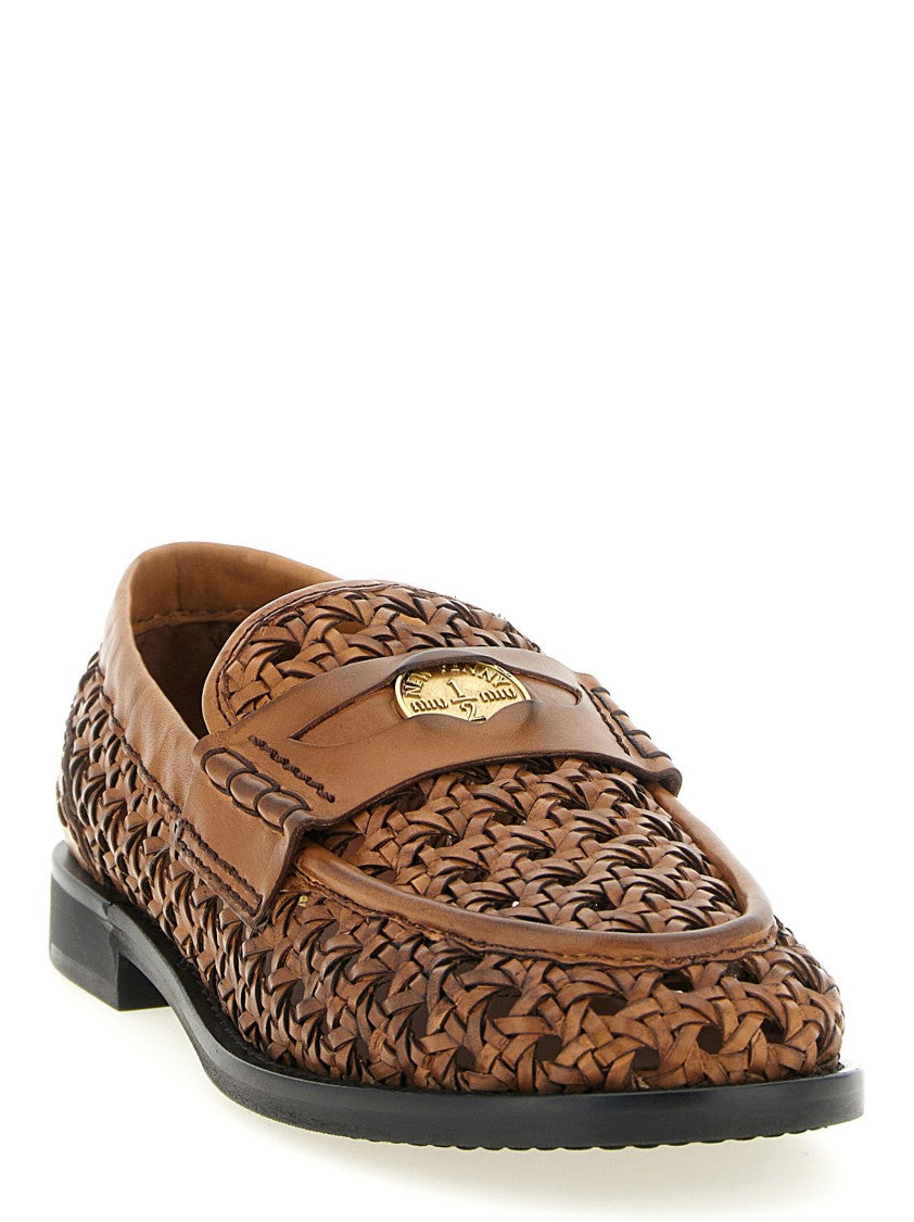 Miu Miu 'Penny' Hand-Woven Leather Loafers