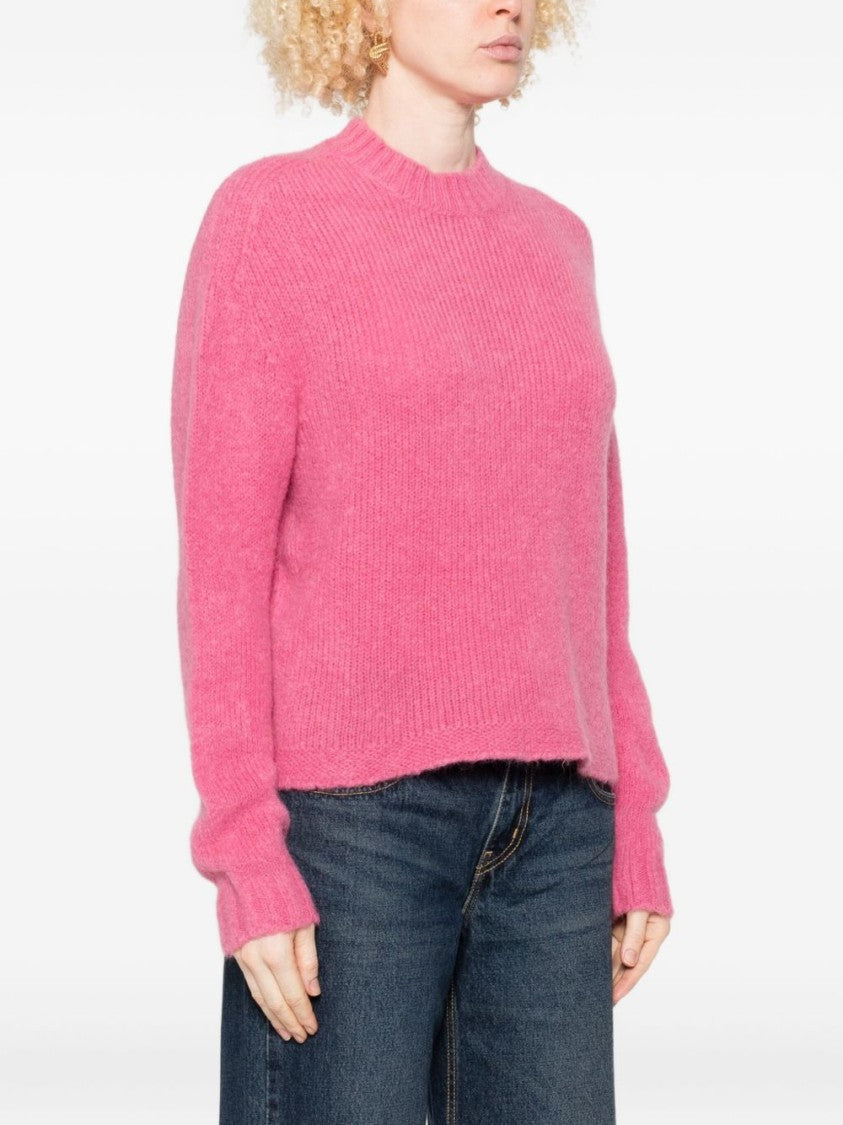 Twin-Set Pink Ribbed Knit Sweater With Cropped Hem
