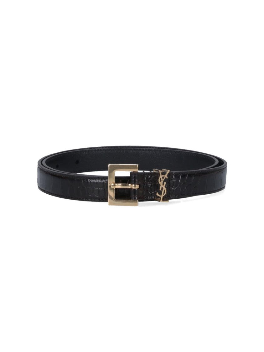 Saint Laurent Cassandre Thin Belt – Black