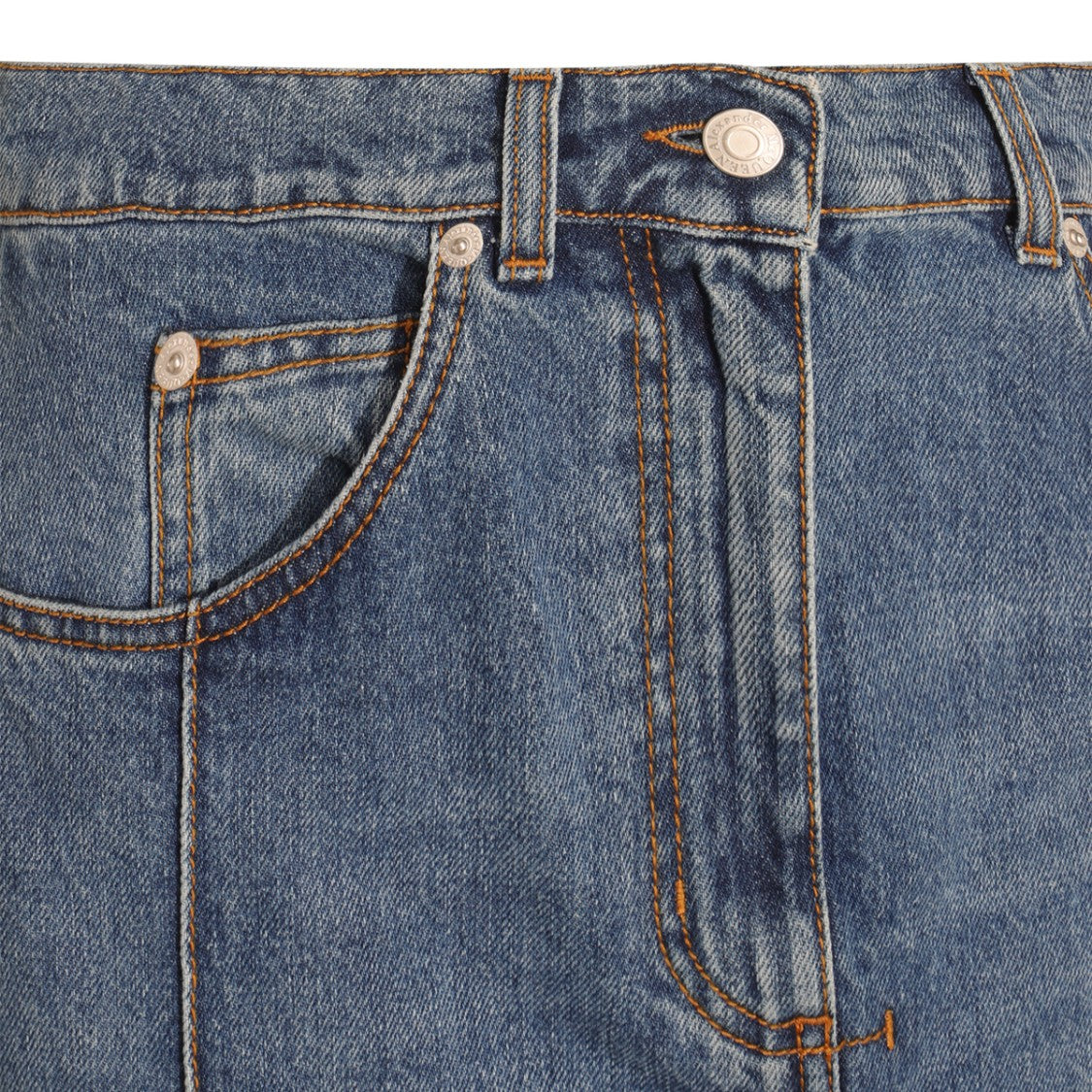 Alexander Mcqueen Blue Cotton Slashed Denim Skirt