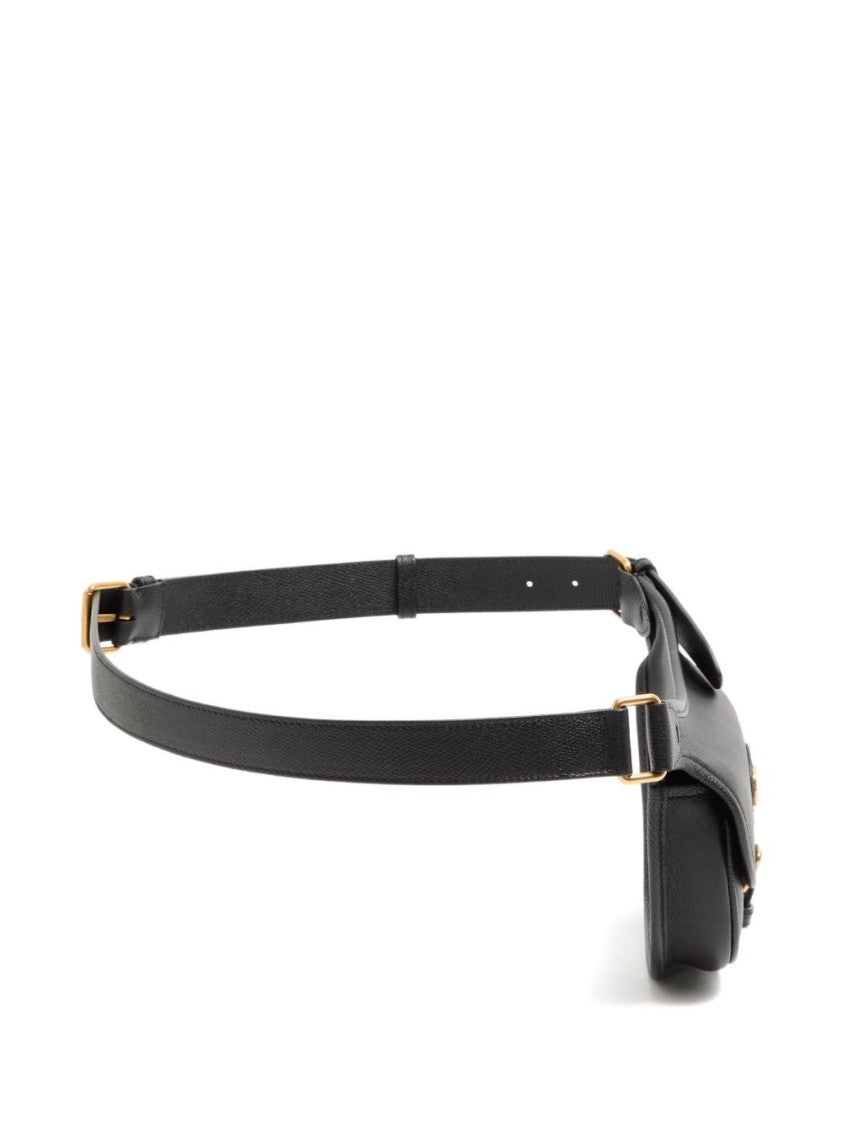 Valentino Garavani Curved Black Leather Belt Bag
