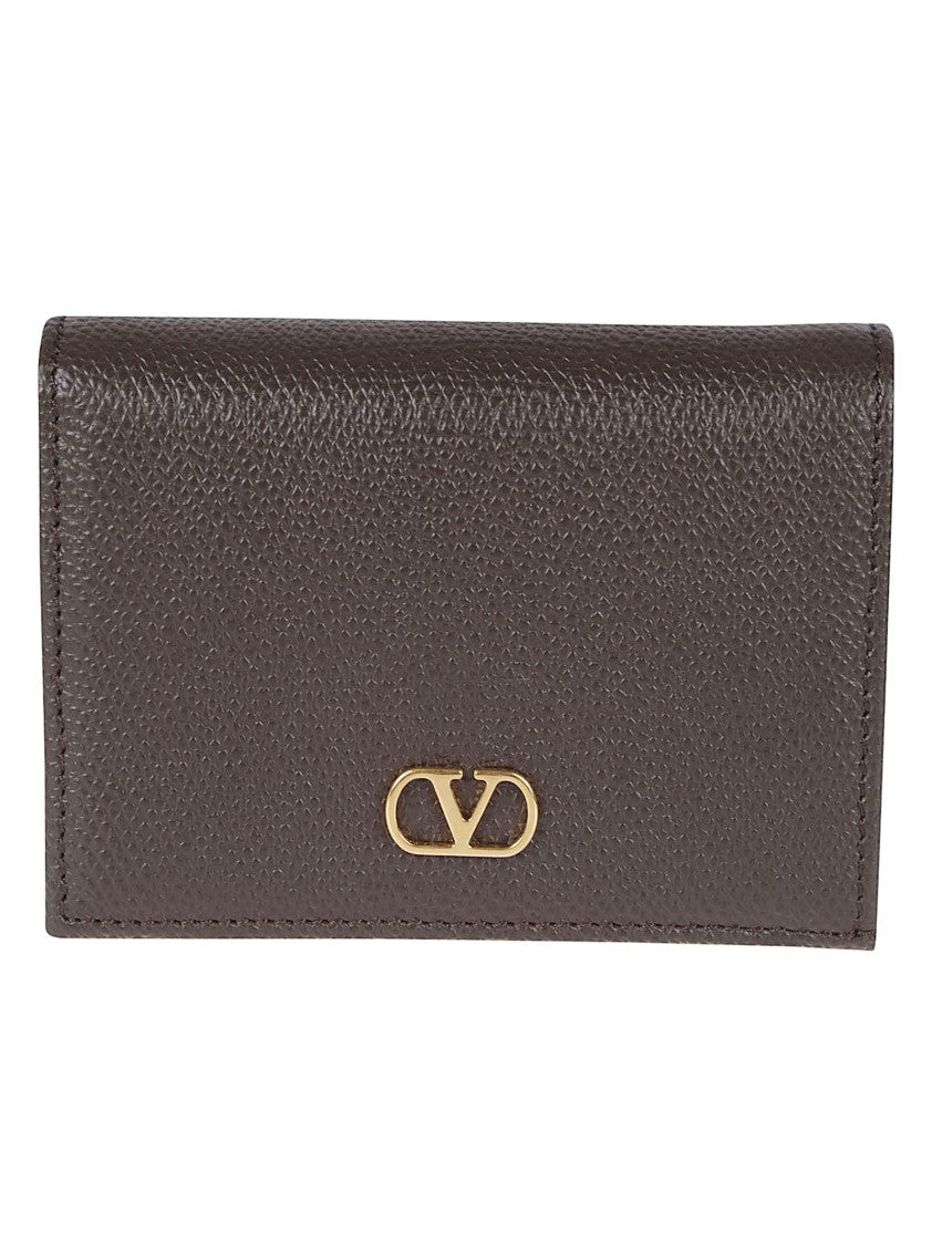 Valentino Garavani Brown Calf Leather V-Logo Billfold Wallet