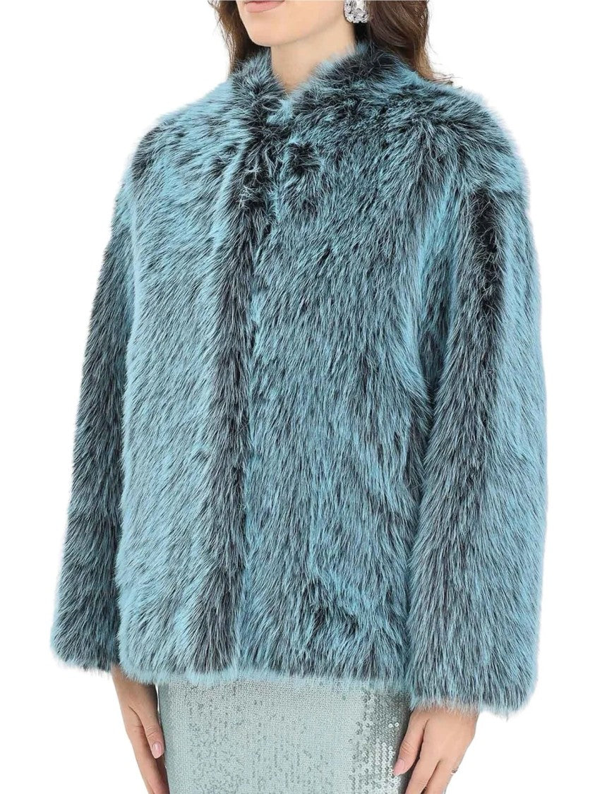 Patrizia Pepe Blue Polyester Faux Fur Coat