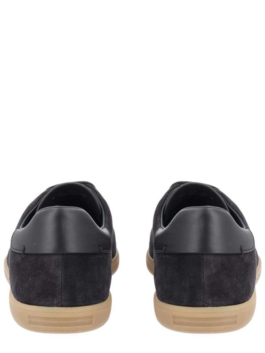 Zegna Black Calf Leather Suede Sneakers