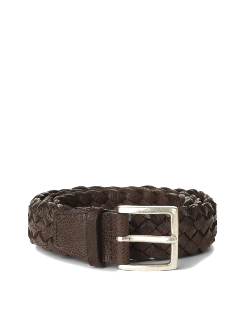 Orciani Woven Leather Belt In Dark Brown