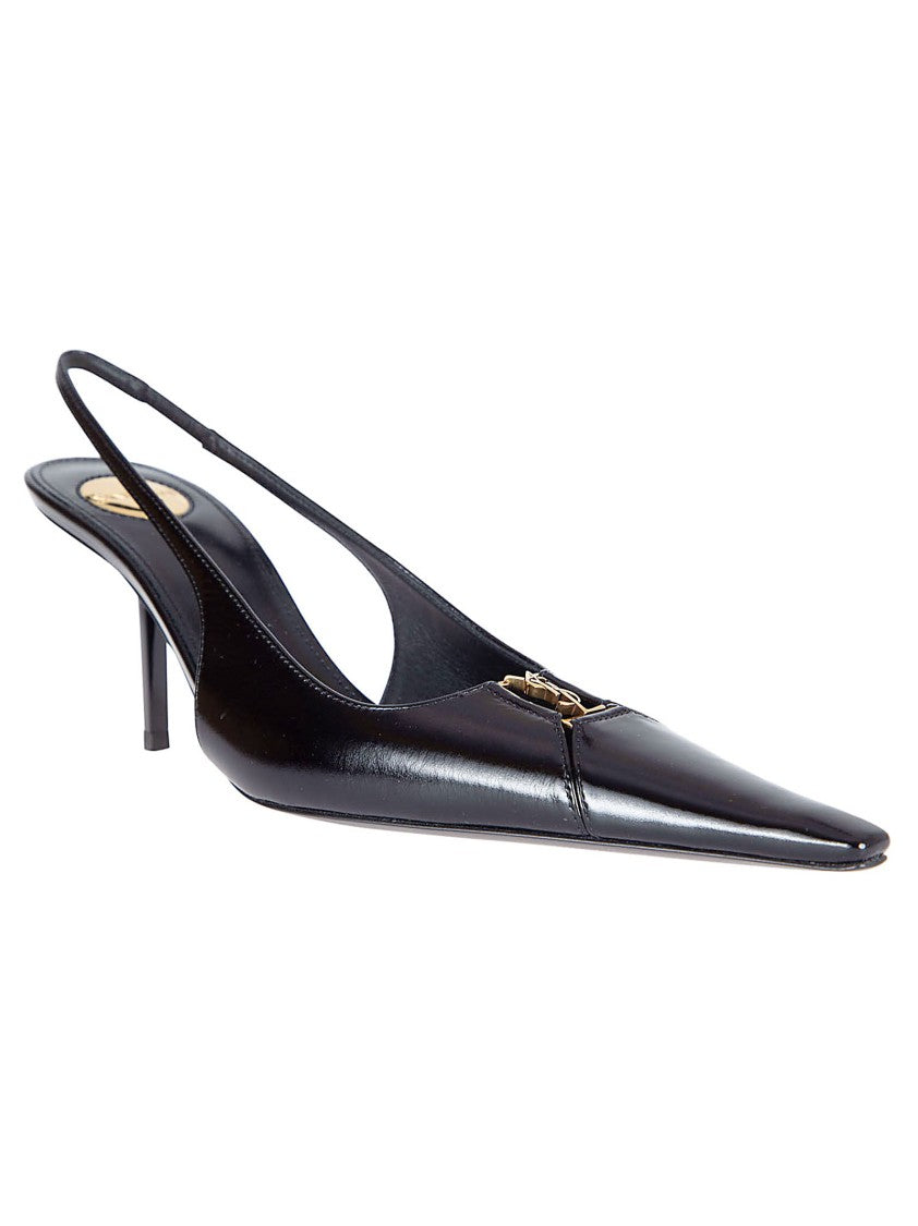 Saint Laurent Slingback Pumps With Perforated Detailing And Stiletto Heel