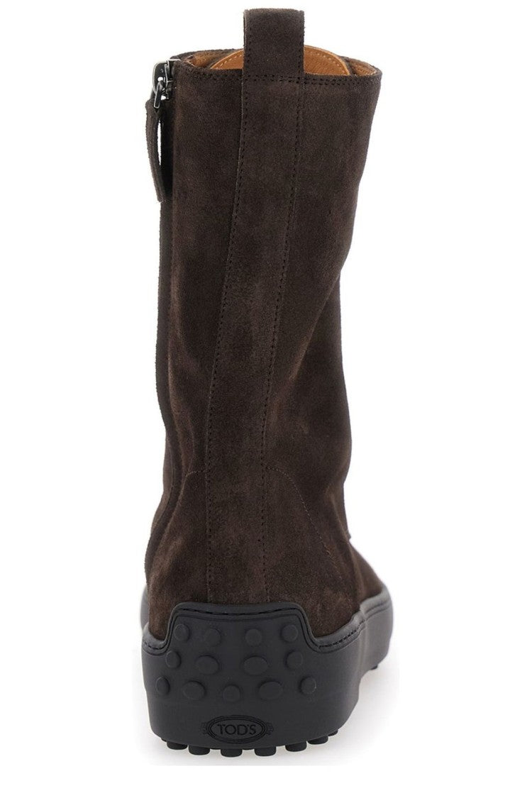 Tod's Mid-Height Block Heel Boots With Pointed Toe And Subtle Stitching