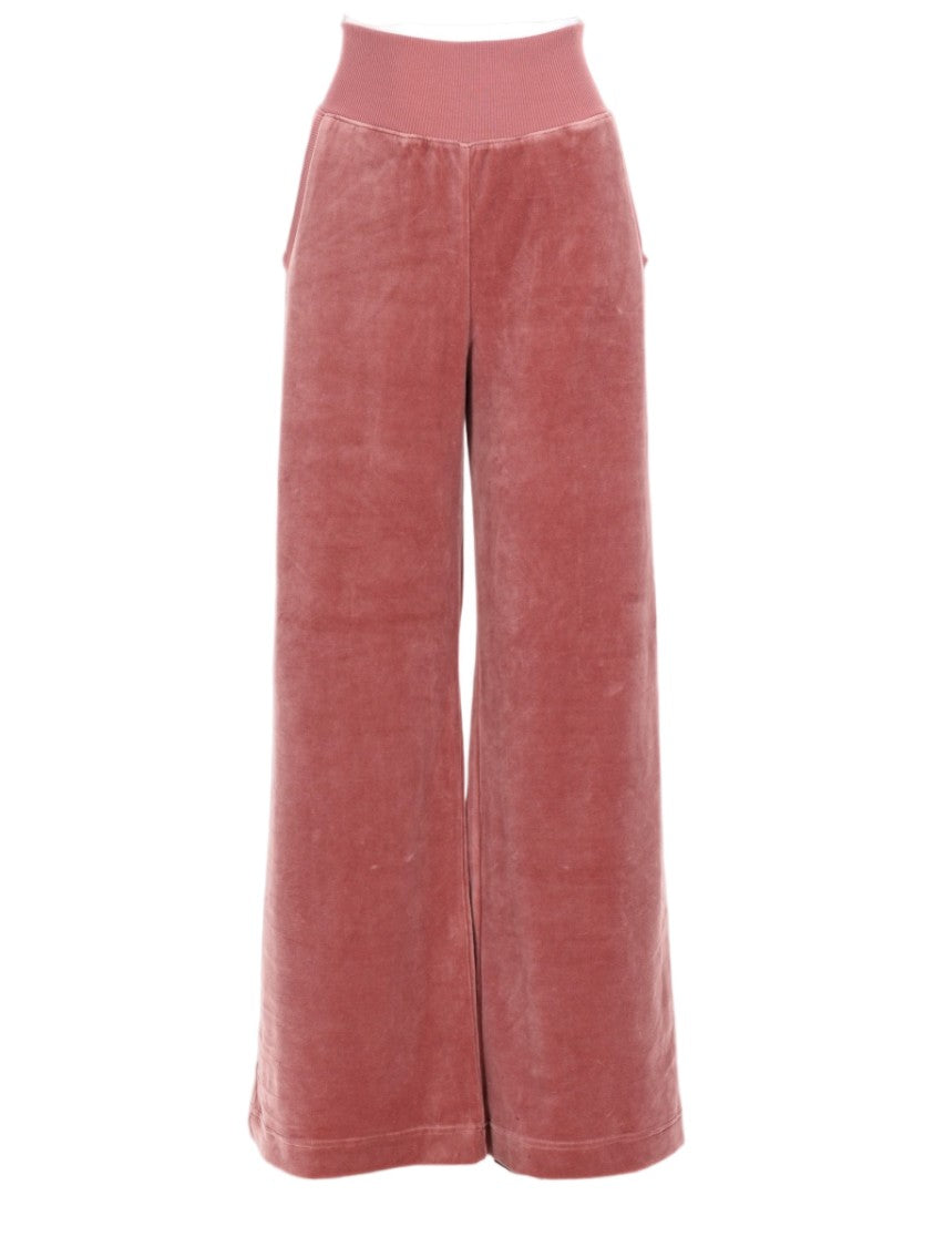 Alberta Ferretti Pink Wide-Leg Velvet Cotton-Blend Pants