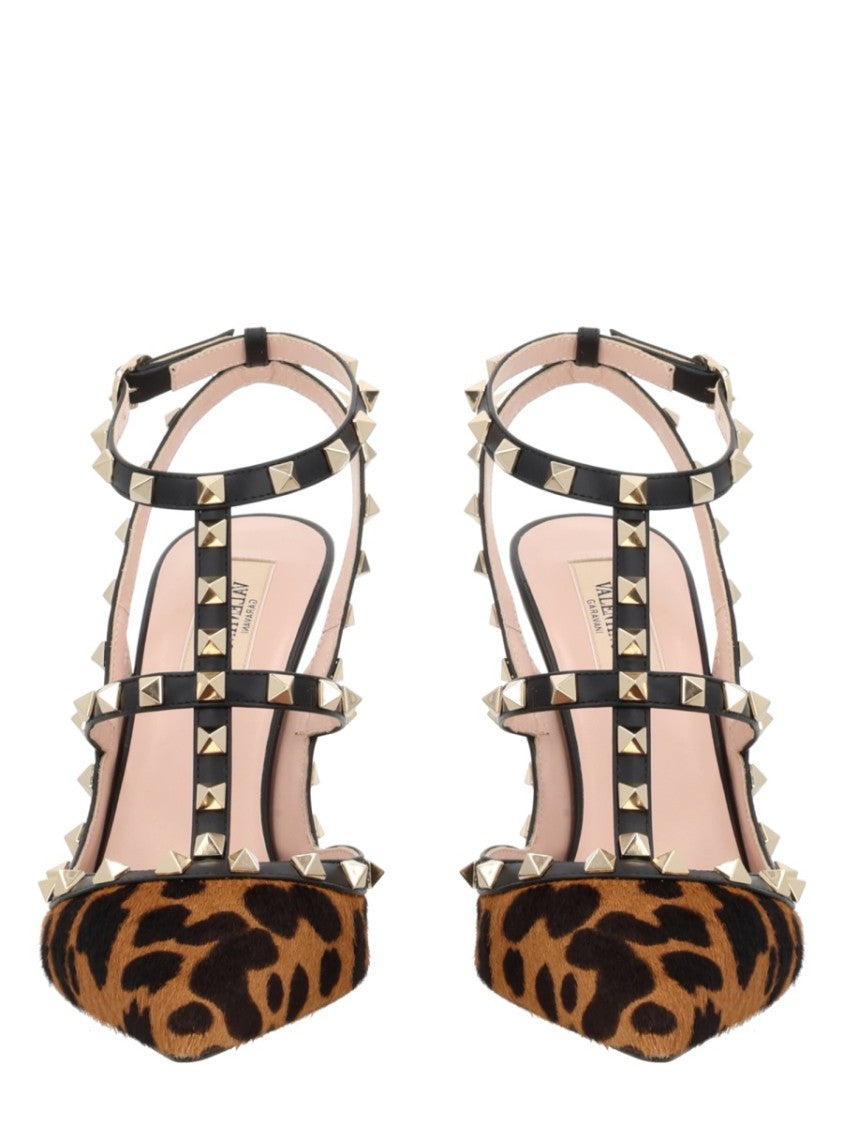 Valentino Garavani Leopard Rockstud Leather Pointed Ankle Pumps