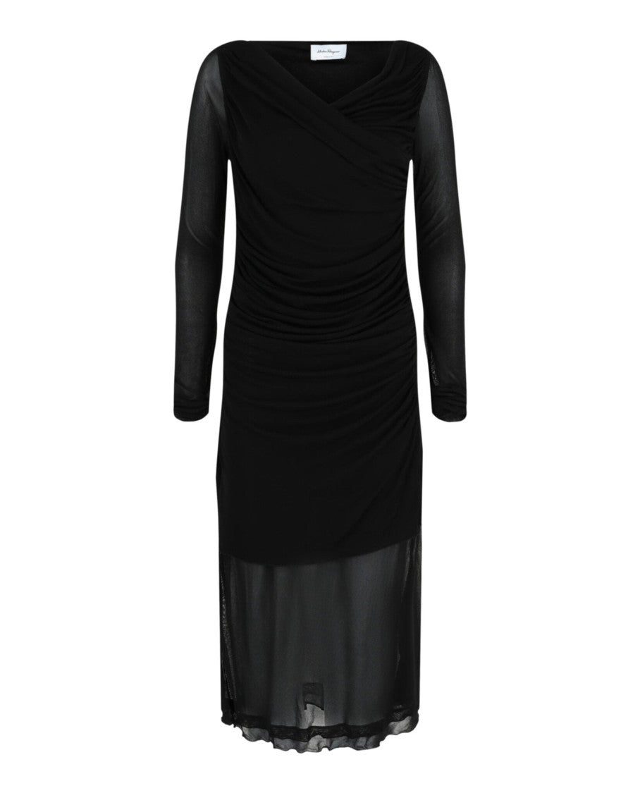 Ferragamo Ruched Long Sleeve Midi Dress