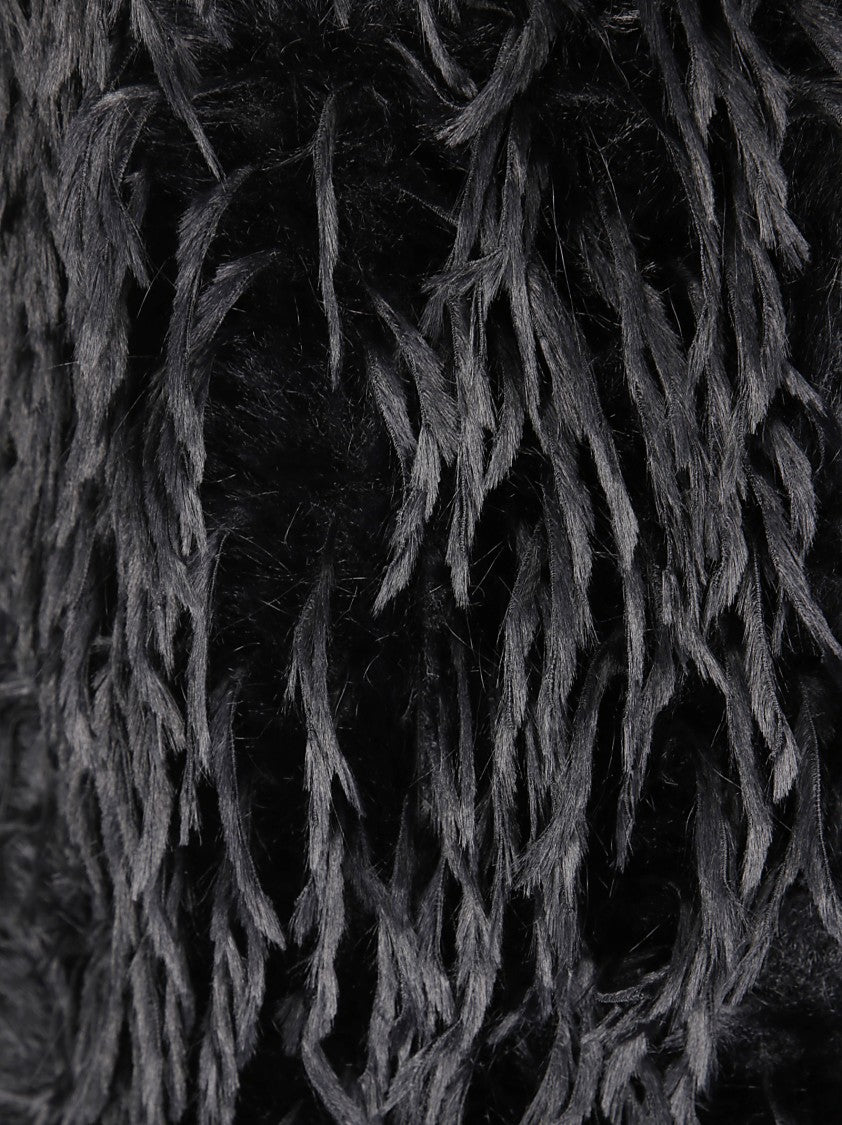 Stefano Mortari Long Sleeveless Coat With Black Fringes And Relaxed Fit