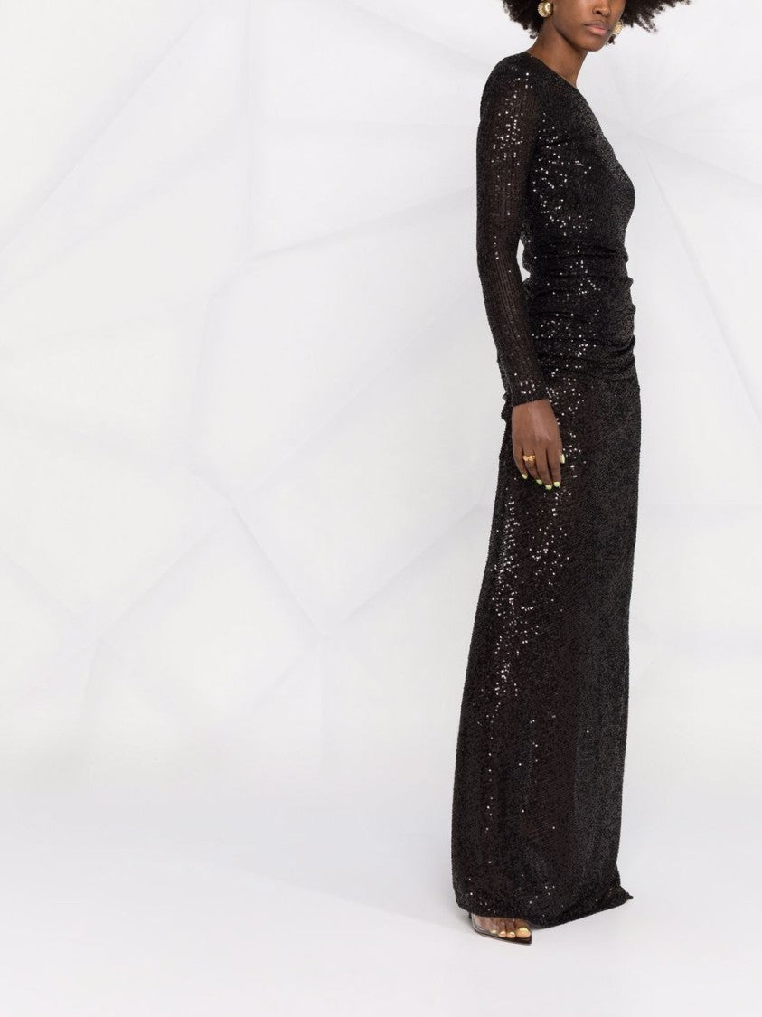 Elisabetta Franchi Fitted Black Sequin Evening Dress With Asymmetrical Back