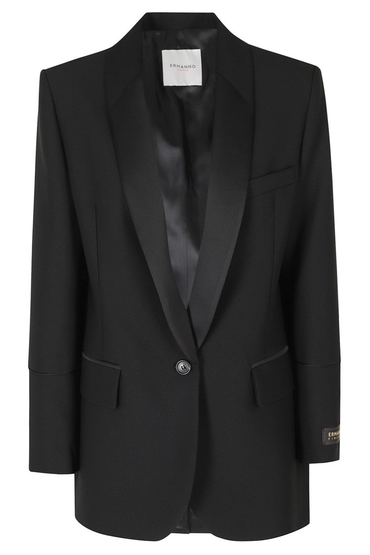 Ermanno Firenze Black Single-Breasted Padded Shoulders Polyester Blazer