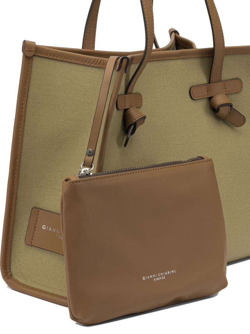 Gianni Chiarini Structured Canvas Shoulder Bag With Leather Accents