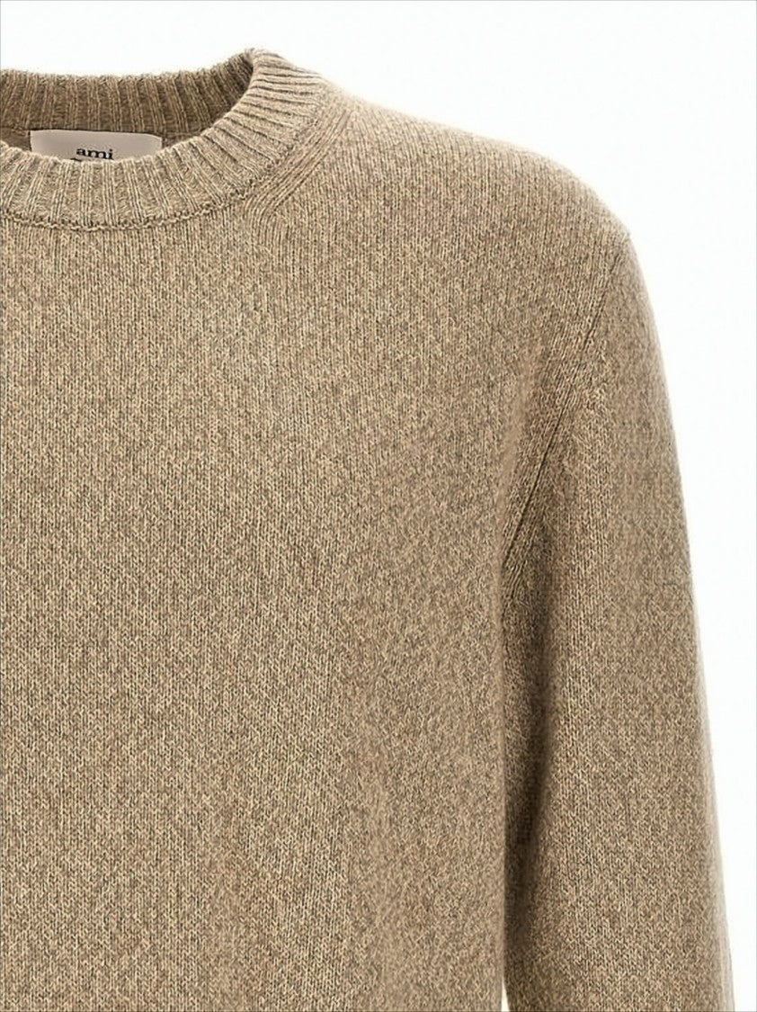 Ami Paris Cashmere-Wool Blend Relaxed Fit Sweater With Heart Detail