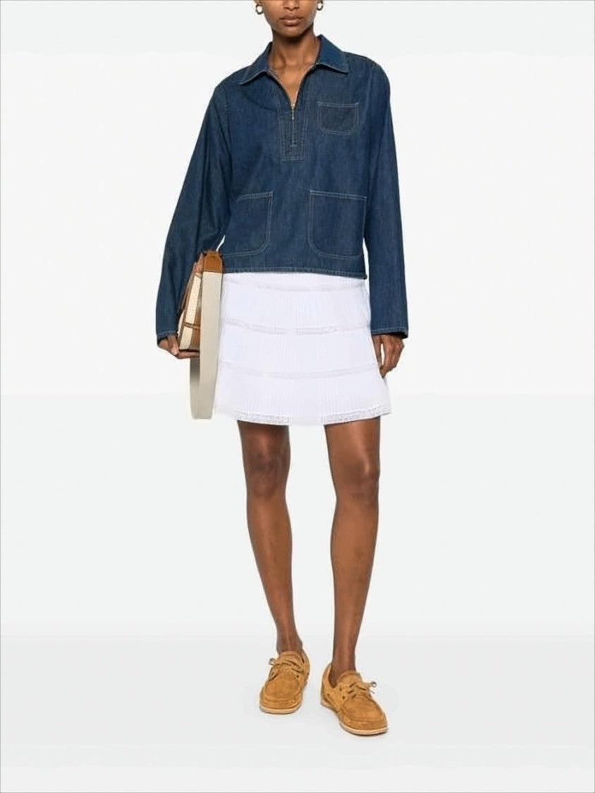 Celine Cropped Denim Jacket With Boxy Silhouette And Contrast Stitching