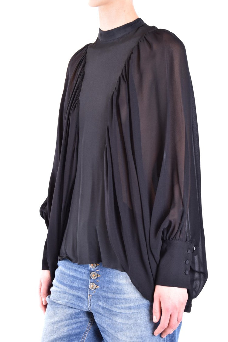 Dondup Sheer Bishop Sleeve Black Blouse