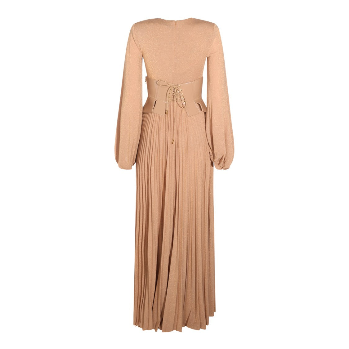 Elisabetta Franchi Corset-Style Belt Pleated Skirt Maxi Dress