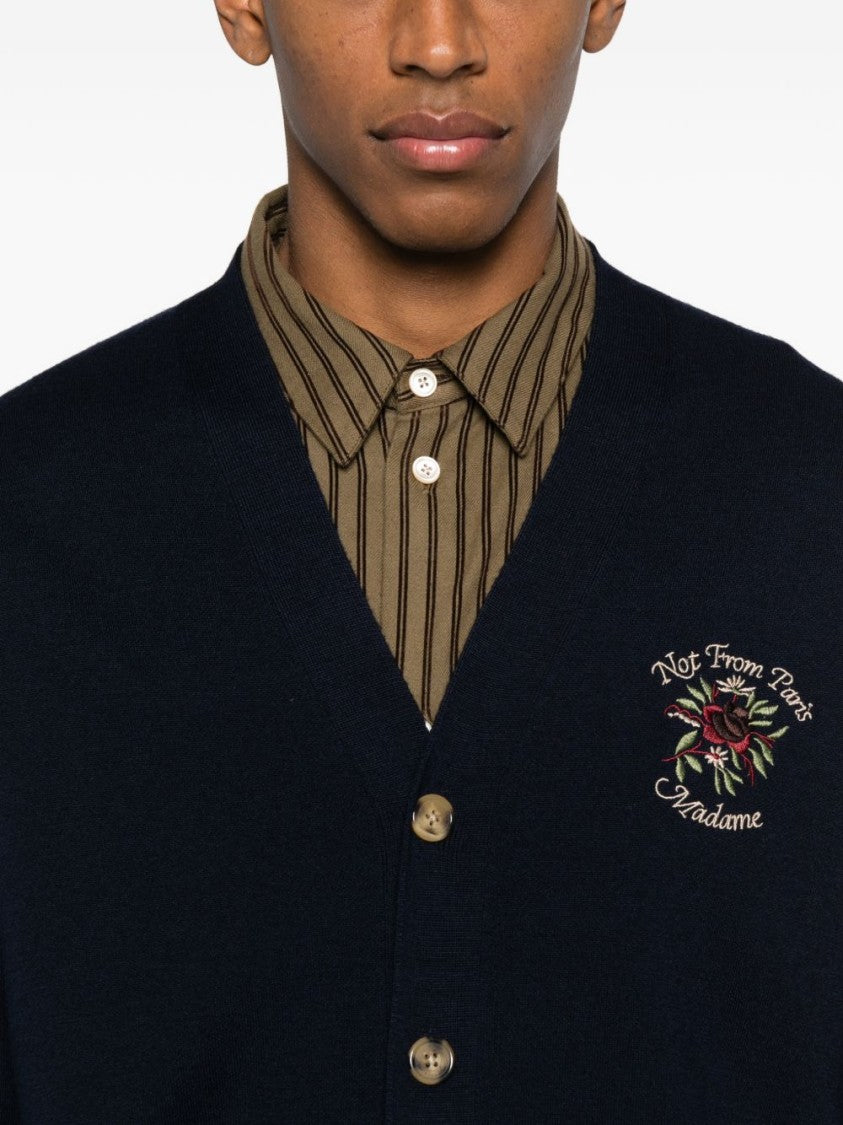 Drôle De Monsieur Dark Navy Merino Wool Cardigan