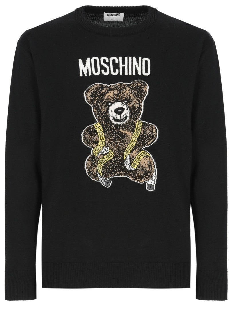 Moschino Black Teddy Bear Embroidered Wool Sweater