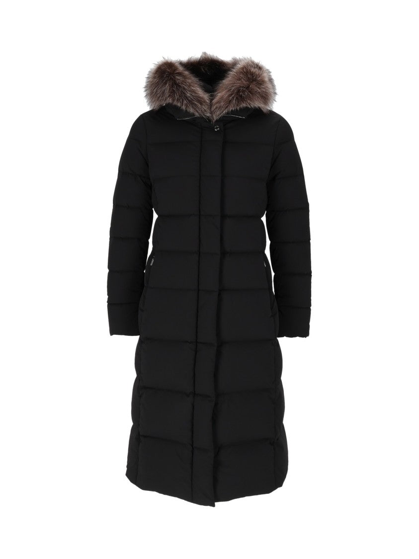 Moorer Zagara-Kn Black Padded Fur-Trimmed Hooded Long Jacket