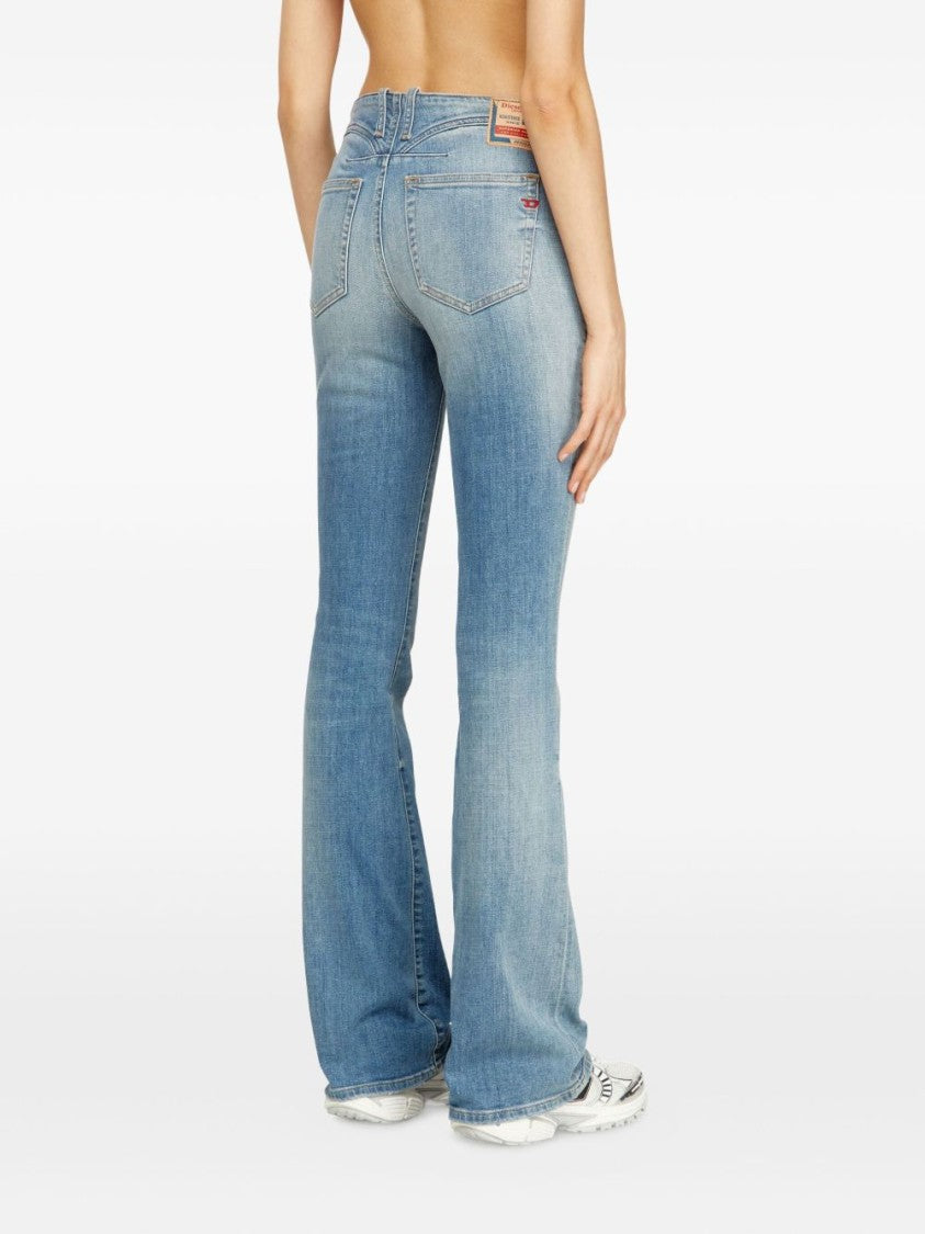 Diesel Flared Blue Denim Jeans With Mid-Rise Waist
