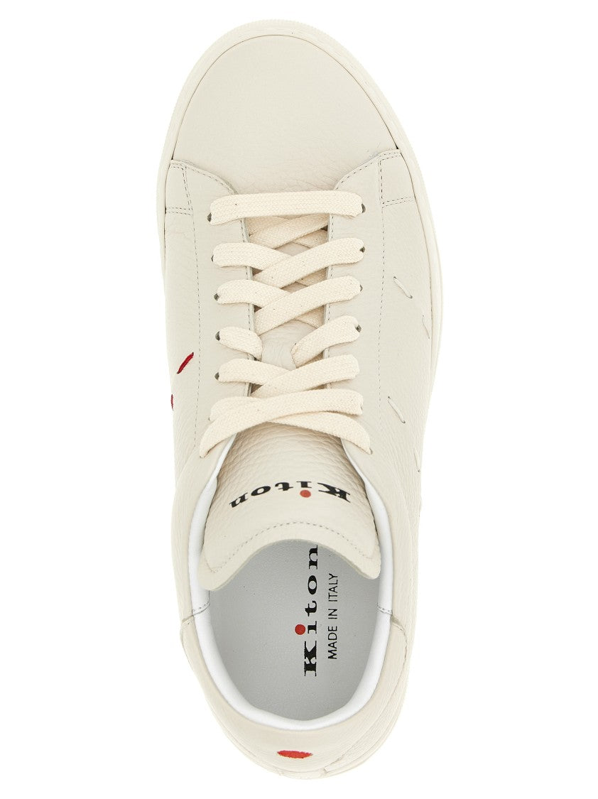 Kiton Hammered Leather Sneakers With Contrasting Stitching