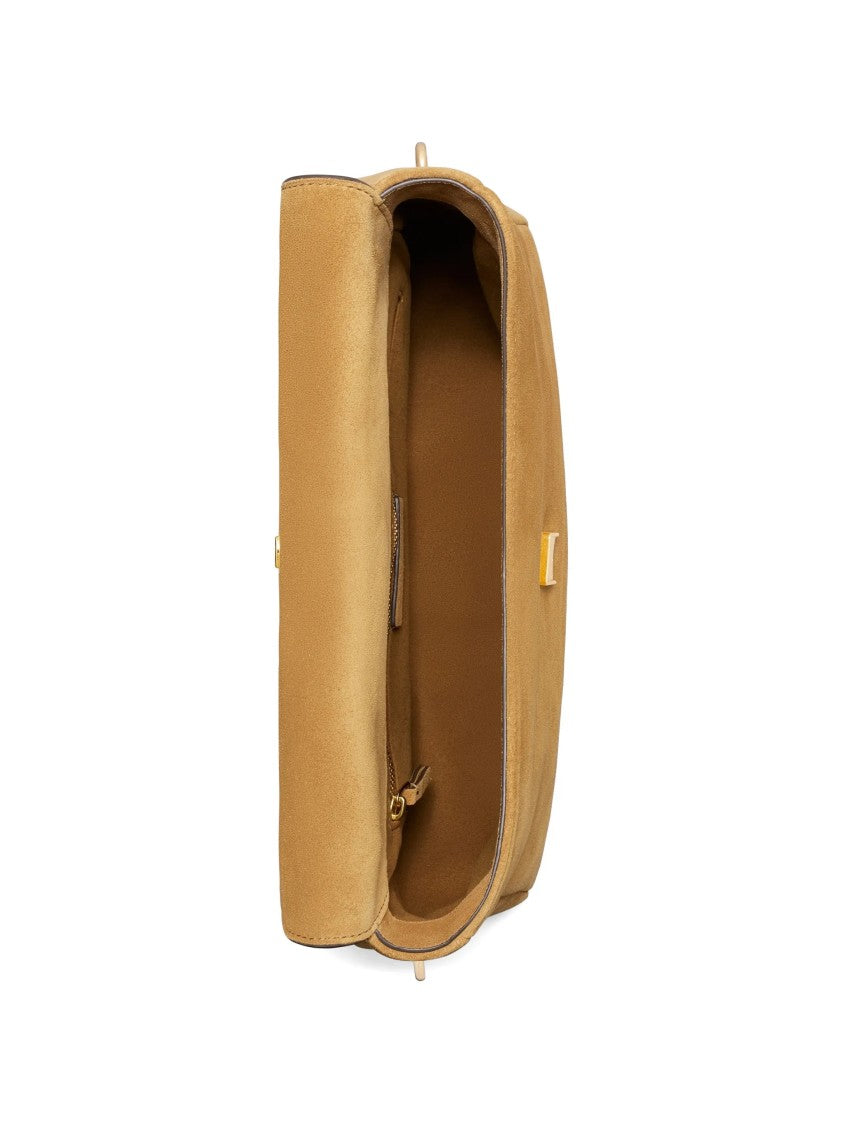 Tory Burch Brown Charlie Structured Suede Shoulder Bag