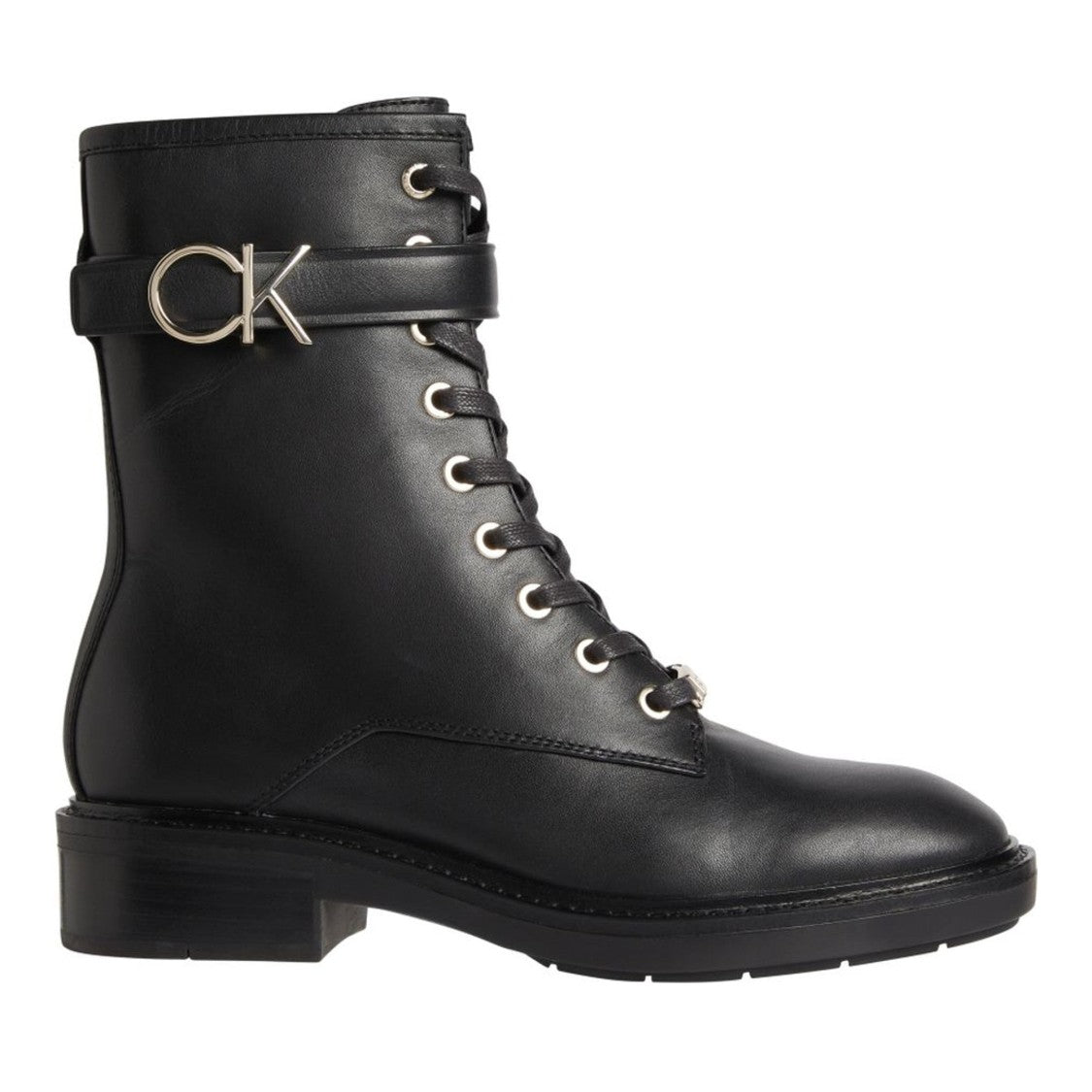 Calvin Klein Black Edgy Metallic Accent Leather Combat Boots