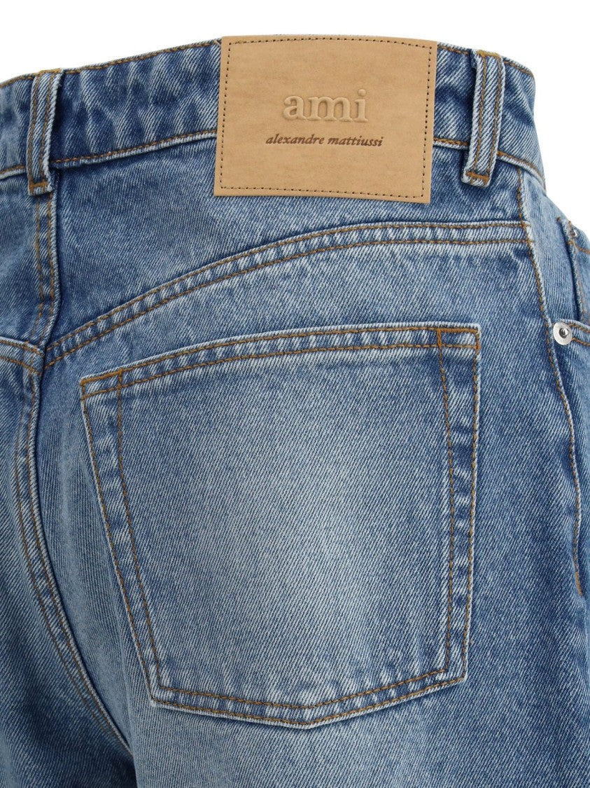 Ami Mid-Blue Straight-Leg Denim Pants With Five-Pocket Design