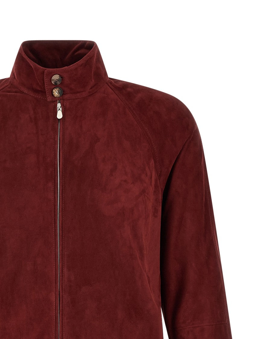 Brunello Cucinelli Unlined Burgundy Suede Jacket With Adjustable Cuffs