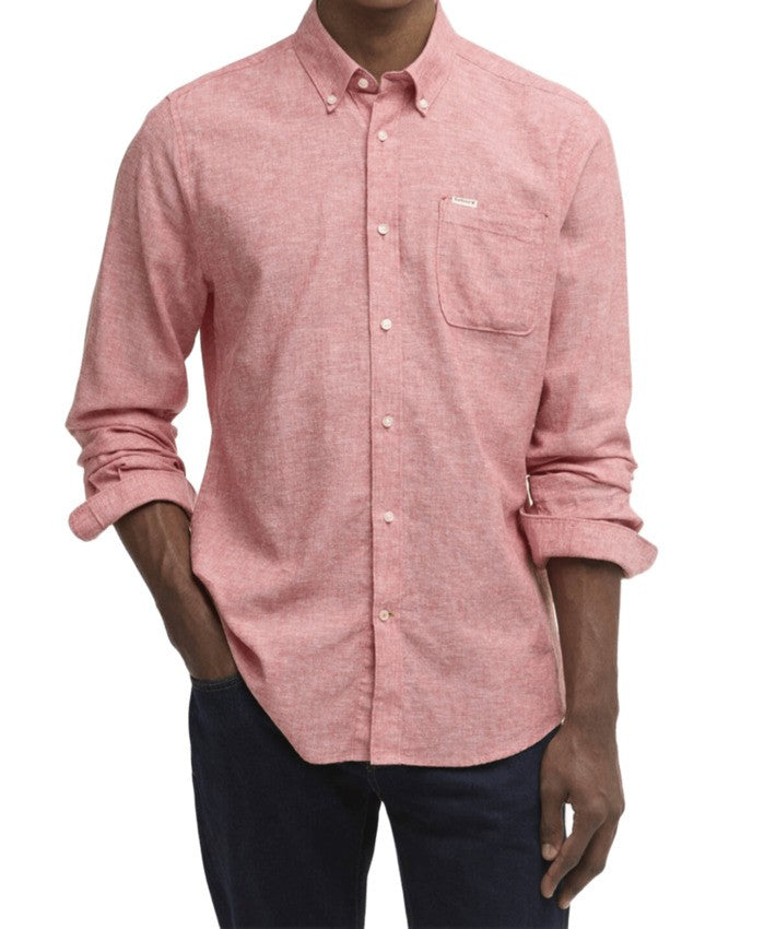 Barbour Long-Sleeve Textured Red Button-Up Shirt