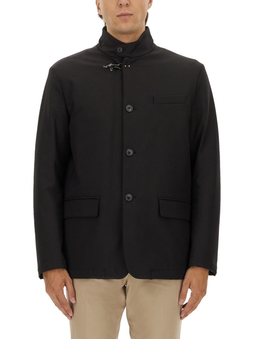 Fay High Collar Jacket With Unique Hook Closure